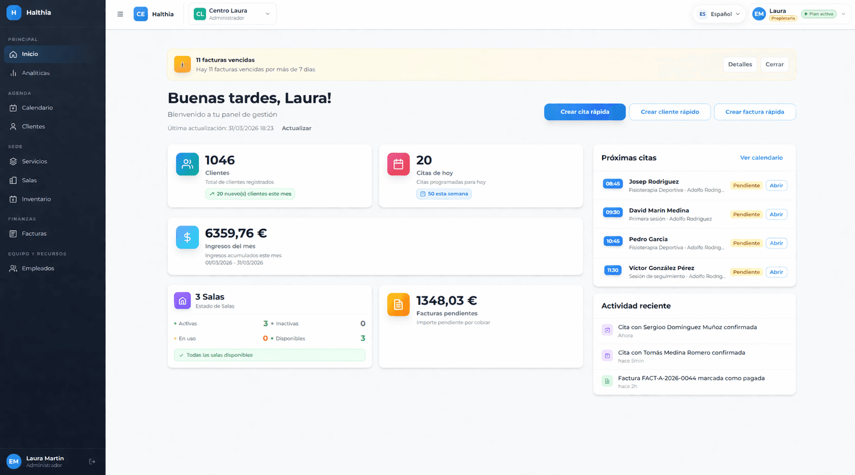 Halthia dashboard screenshot