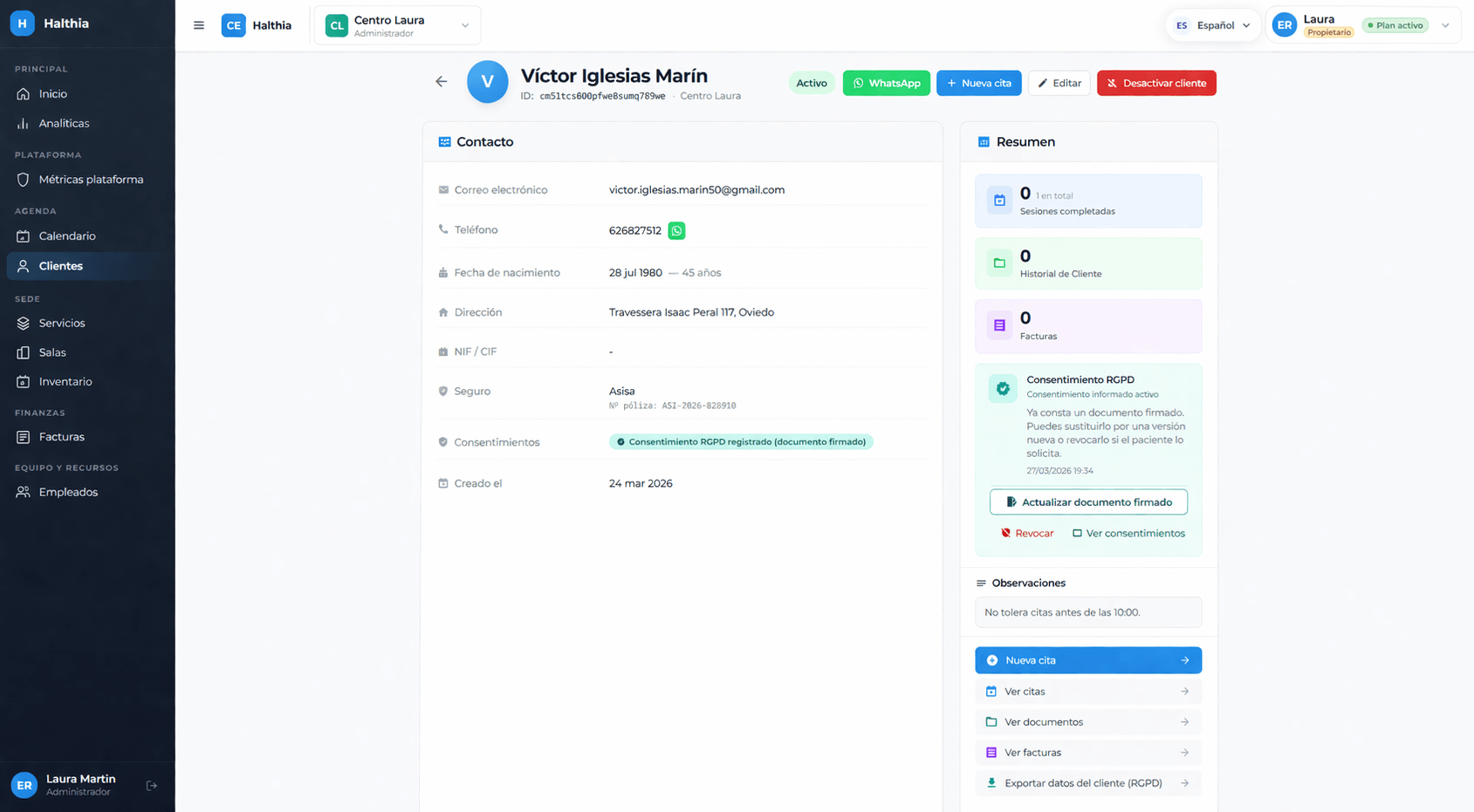 Client record in Halthia